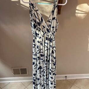 Floral Maxi Dress - White and Navy
